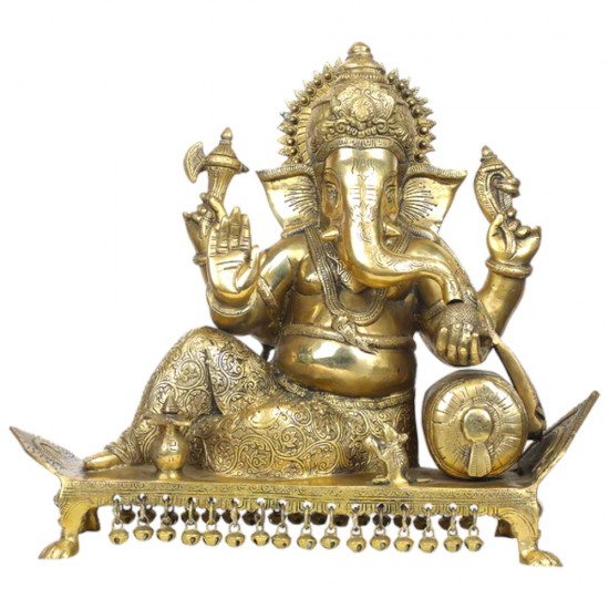 Royal India Brass Lord Ganesha Sitting on Chowki, Height: 15",Weight:14500 Gram