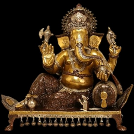 Royal India Brass Lord Ganesha Sitting on Chowki, Height: 15",Weight:14.5 Kg.