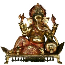 Lord Ganesha Seated on Chowki Figurine Exotic India Finish Height:15",Weiht:14.5 Kg.