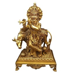 Lord Krishna Brass Statue with Cow,Height:16 Inch,Width:9 Inch,Weight:9 Kg