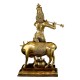 Brass Krishna with His Cow, Golden Color,Height:25 Inch,Weight:23.5 Kg.