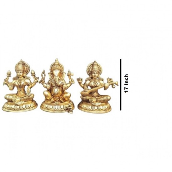 Brass Ganesha, Lakshmi, and Saraswathi Big Statue Set-Height:10 Inch ,Weight:17 Kg