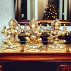 Brass Ganesha, Lakshmi, and Saraswathi Big Statue Set-Height:10 Inch ,Weight:16 Kg