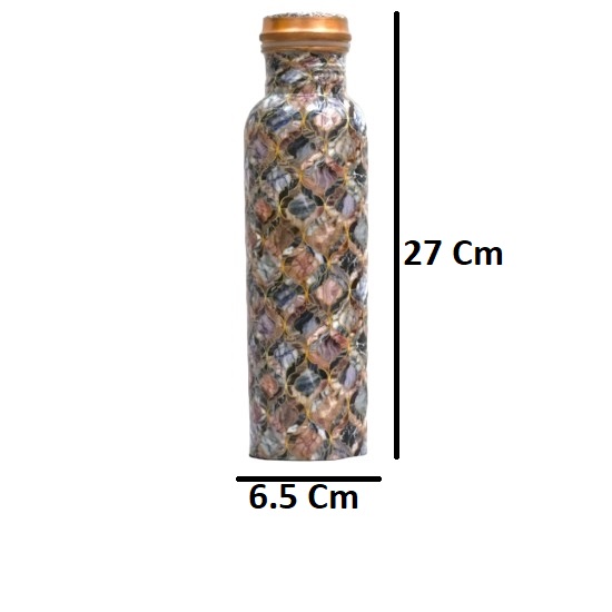 ROYALSTUFFS Pure Copper Vessel Leak Proof Ayurvedic Drinkware Designer Meena Printed Water Bottle (1000ML)