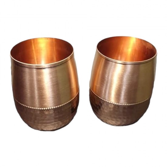 Metal Dholak Shaped Copper Water Glass 100% Pure Tamba Glass BPA Free for Drinking & Serving Set of 2 Piece(200ml),Weight:260 Gram