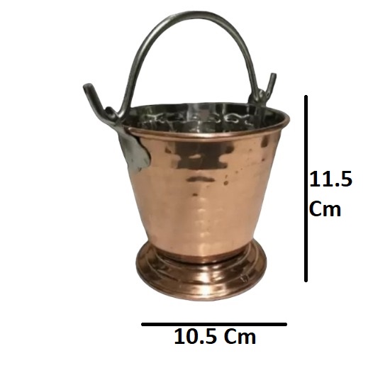  Bucket Set Of 2 Handmade Pure Steel Copper Bucket/Balti Hammered Design With Handle