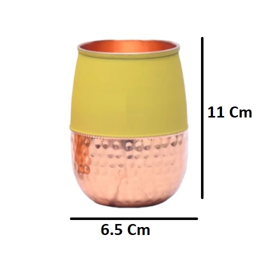  Set of 2 Silk Yellow Half Hammered Dholak Tumbler Pure Copper Water Glass Capacity 250ML