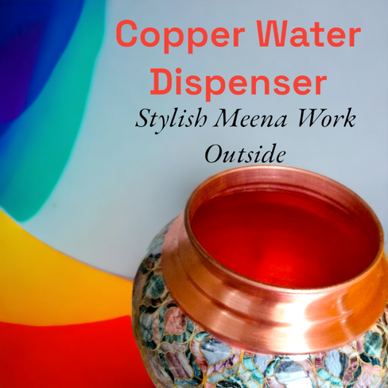 ROYALSTUFFS Copper Water Dispenser in Abstract Art Print Meena Work With Brass Tap, Printed Copper Water Storage Container 10 litre