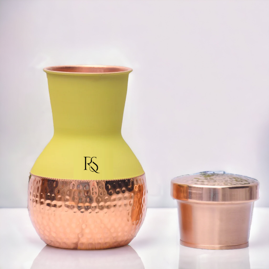 ROYALSTUFFS Copper Yellow Matka Pot with Inbuilt Glass Capacity 1250 ML