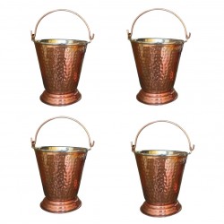 Large Bucket Set Of 4 Handmade Pure Steel Copper Bucket/Balti Hammered Design With Handle