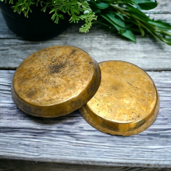 10.5 Inch Each Set of 2 Handmade Pure Bronze Kansa Rustic Vintage Thali for Dining, Serving & Gifting
