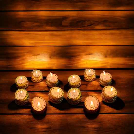 12 Matki Diya for Diwali Decoration Decorative Terracotta Diyas | Wax Candles for Puja and Festival Decor - Set of 12