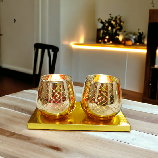 Set of 2 Votives With Tea Lights Golden