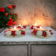 Set 4 White Rose with Red Flower Design Metallic Diya Tea Light Candle Holder for Home Office Decoration Puja Articles Decor Gift TeaLight 