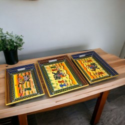 ROYALSTUFFS Serving Tray, set of 3, made of mango wood, Rajasthani painting, size 15″, 14″, 13″