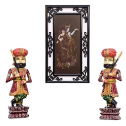 Traditional Rajasthani Decorative Handicraft Wooden Royal Guard / Darbaan/Watchman Set of 2 Home Décor Beautiful Showpiece (11.5 Inch )