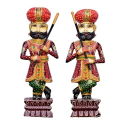 Traditional Rajasthani Decorative Handicraft Wooden Royal Guard / Darbaan/Watchman Set of 2 Home Décor Beautiful Showpiece (11.5 Inch )