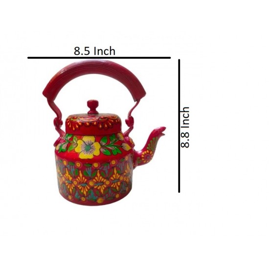 Red Color Hand Painted Aluminium Kettle for Tea/Coffee, Decorative Item (8.5X5.5X8.5 INCH)