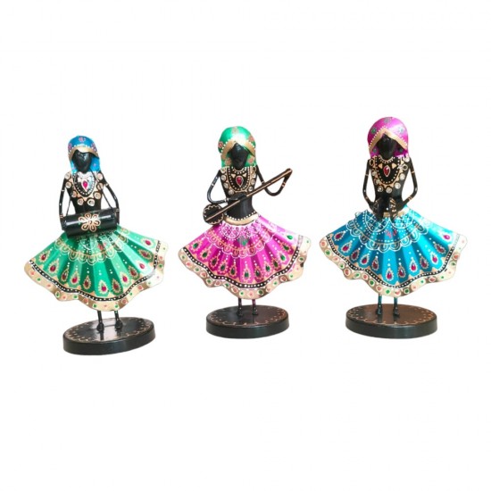 Set of 3 Musician Figurine Showpiece Iron  for Shelf Décor & Gifts, 9.5 Inch (Multicolor)