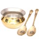 Brass Handi/Pongal Pot/Gundu/Cooker/Aandi - with 2 Spoon - 2 LTR (Brass) by Indian Collectible, Gold