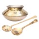 4 Liter Traditional Brass Handi Pot for Cooking | Authentic Brass Dekchi Pot Cookware with 1 Spoon & 1 Ladle
