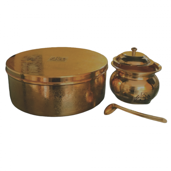 Handmade Royal Brass Antique Finish Chapati Box with Lid | Hot Pot Chapati Box for Kitchen and 1 Ghee Pot