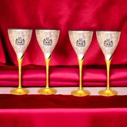 Set of 4 Handmade Royal Brass Wine Glass | Champagne Cocktail Glass for Home, Clubs, Restaurants (Brass)