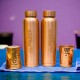 ROYALSTUFFS Pure Copper Water Bottle -900 ml Leak Proof Joint Less Indian Ayurveda Health Benefits Water Vessel Drink More for Healthy Lifestyle with 2 Hammer Tumbler Glasses