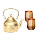 Hammered Designer Brass Tea Kettle Pot, Serving Tea, Coffee, Tableware (600 Ml) With 2 dholak shaped glass