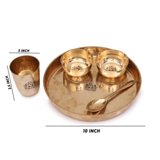  Set of 4 Plate Kansa Bronze Bhojan/Dinner/Thali 5 Items Size 10 Inch