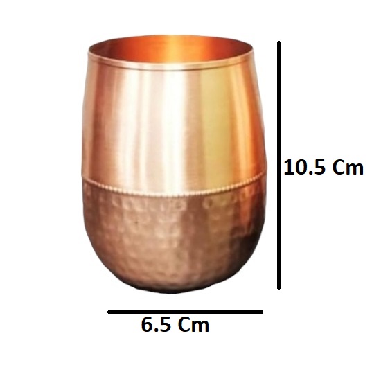 Metal Dholak Shaped Copper Water Glass 100% Pure Tamba Glass BPA Free for Drinking & Serving Set of 4 Piece(200ml)