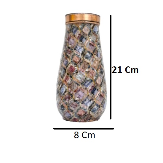 ROYALSTUFFS Pure Copper Water Bottle with Set of 4 Copper Hammered Glass Tumbler Antique Elegant Marble Design Vessel | Copper Bedroom Water Carafe (1000 ML)
