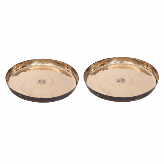 ROYALSTUFFS 11 inch Pure Kansa Bronze Handmade Dinner/Lunch Plate/Thali Ideal for Serving & Dining Table Decoration Set of 2