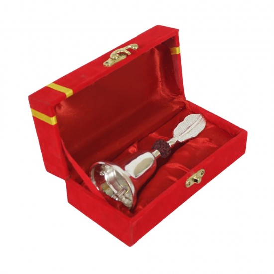 ROYALSTUFFS German Silver Rudraksh Puja Bell With Beautiful Red Velvet Box,Weight : 250 Gram