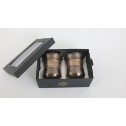 ROYALSTUFFS Pure Copper Water Glass Set of 2 Brown Antique Engraved Tumbler Capacity 300ML With Box