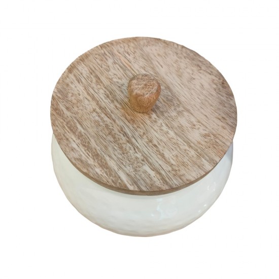 ROYALSTUFFS Modern Hammered Metal Jar Set with Wooden lid- Gift Bowl Set/Home Decor