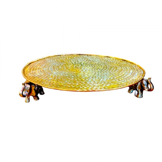 ROYALSTUFFS Elephant Platter with Carved Metal Top – Carved – Glittery Gold ( 12×2 inch )