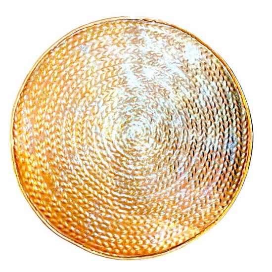 ROYALSTUFFS Metal Round Platter – Carved  – Glittery Gold and Silver (12×0.5 inch)