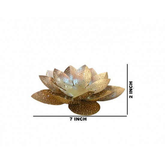 ROYALSTUFFS Lotus -3 Layer Flower Candle Holder – Matte Gold ( 8×2 inches )