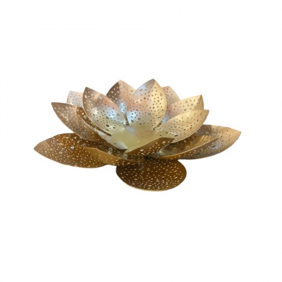 ROYALSTUFFS Lotus -3 Layer Flower Candle Holder – Matte Gold ( 8×2 inches )