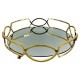 ROYALSTUFFS 12" Antique Brass Glass Tray with Mirror Top metal, gold colour