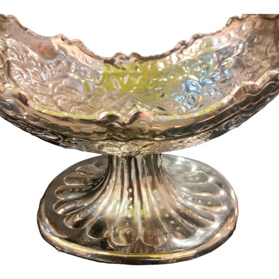 ROYALSTUFFS Silver Plated Gift Bowl Carved 12 X 8.5 X 7.5 Inch 