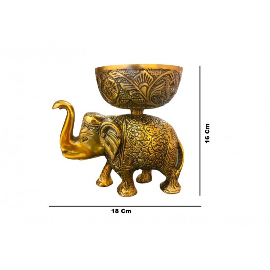 ROYALSTUFFS Metal Elephant Dry Fruit Bowl Showpiece Gold Polish for Your Home,Office Table & Gift Article,Animal Decorative Showpiece Figurines (640 Gram)