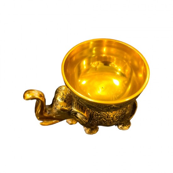 ROYALSTUFFS Metal Elephant Dry Fruit Bowl Showpiece Gold Polish for Your Home,Office Table & Gift Article,Animal Decorative Showpiece Figurines (640 Gram)