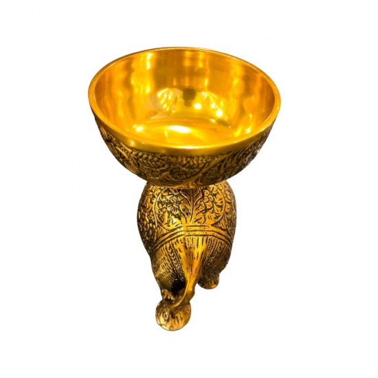 ROYALSTUFFS Metal Elephant Dry Fruit Bowl Showpiece Gold Polish for Your Home,Office Table & Gift Article,Animal Decorative Showpiece Figurines (640 Gram)