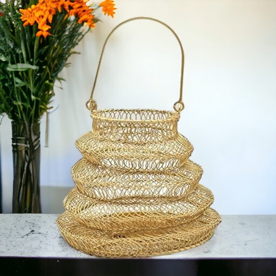 ROYALSTUFFS Metal Mesh wire Hamper Shagun Basket | Metal Big Basket/Gifts Hamper Basket/Serving Basket/Fruit Basket/Dry Fruit Basket/Packing Tray (Golden)