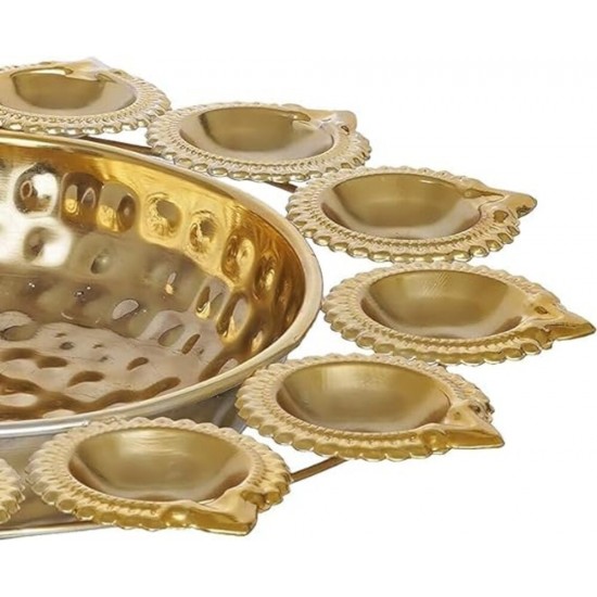 ROYALSTUFFS Metal Urli with Diyas Iron 13 - Cup Candle Holder  (Gold, Pack of 1)