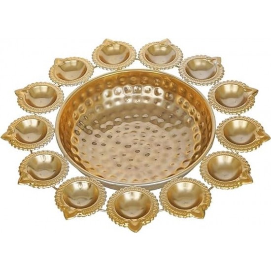ROYALSTUFFS Metal Urli with Diyas Iron 13 - Cup Candle Holder  (Gold, Pack of 1)