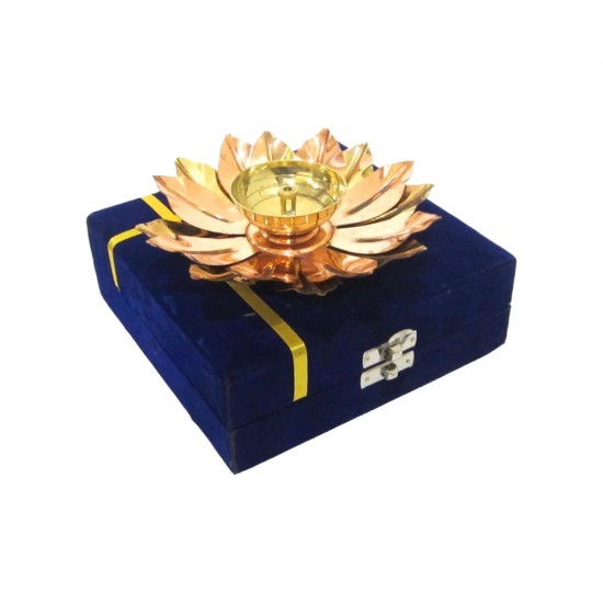 ROYALSTUFFS Lotus Diya Uncut – Brass Copper (Height: 2.5 Inch)