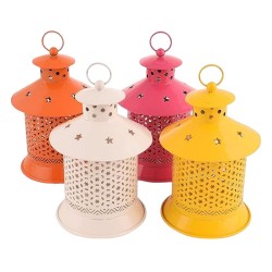 ROYALSTUFFS Tea Light Candle Holder Hanging Lantern for Home Decor and Gift Iron Tealight Holder Set  (Multicolor, Pack of 4)